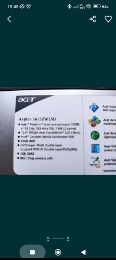 Zdjęcie oferty: Laptop Acer Aspire 5610Z