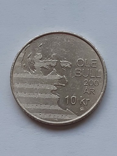 Zdjęcie oferty: Norwegia 10 koron 2010 . 200 rocznica ur. Ole Bull