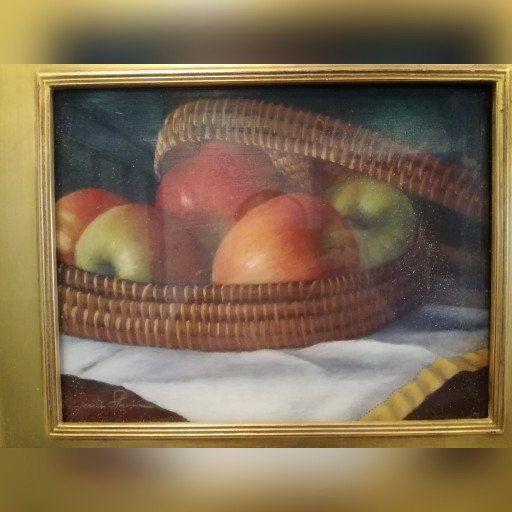 Zdjęcie oferty: Obraz w ramie i za szkłem, jabłka w koszu