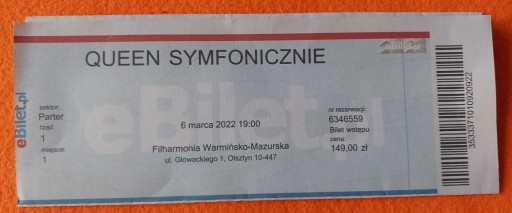 Zdjęcie oferty: Bilet Queen Symfonicznie Olsztyn 