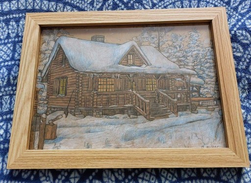 Zdjęcie oferty: rysunek odręczny - chata w zimie 