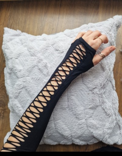 Zdjęcie oferty: Czarne długie rękawiczki bez palców gothic emo 