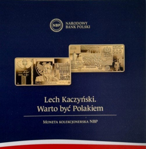 Zdjęcie oferty: Folder  złota moneta 500 zł LECH KACZYŃSKI j. pol.