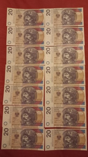 Zdjęcie oferty: Banknoty 14 szt. 20zł seria BE stan kolekcjonerski