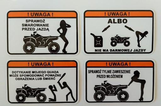 Zdjęcie oferty: Zestaw naklejek ostrzegawczych śmieszne quad