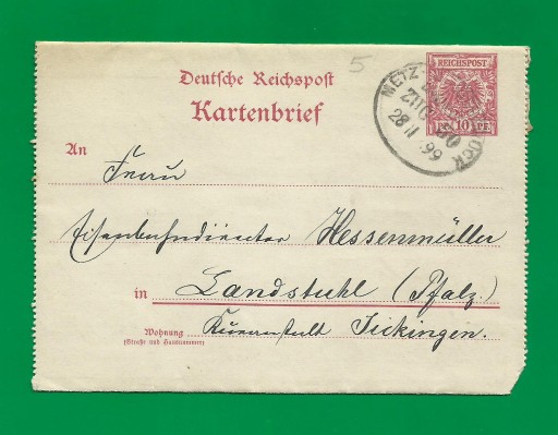 Zdjęcie oferty: E 49. LIST, NIEMCY 1899 R. KARTENBRIEF.