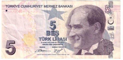 Zdjęcie oferty: Turcja, banknot 5 lir (2013) - st. 3