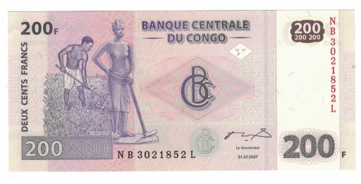 Zdjęcie oferty: KONGO - 200 FRANKÓW - 2007 - UNC