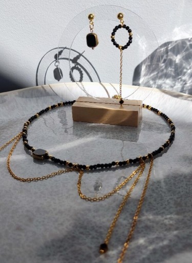Zdjęcie oferty: Naszyjnik i kolczyki czarny z łańcuszkami