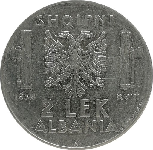 Zdjęcie oferty: Albania 2 leke 1939, KM#32