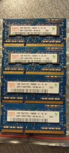 Zdjęcie oferty: RAM so-dimm 4 x po 1GB 1333MHz PC3-10600S Hynix 