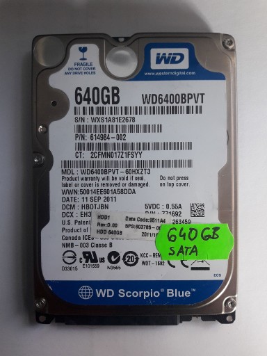 Zdjęcie oferty: Dysk twardy 2,5"   WD Scorpio Blue 640GB