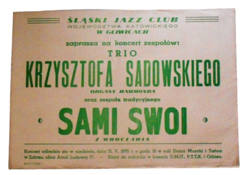Zdjęcie oferty: Plakat koncertowy Trio Krzysztofa Sadowskiego & SAMI SWOI Sadowski