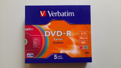 Zdjęcie oferty: Verbatim DVD-R 4.7 GB speed 16x slim colour 5 szt 