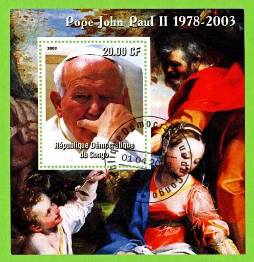 Zdjęcie oferty: Kasowany blok Kongo 2003 rok papież Jan Paweł II