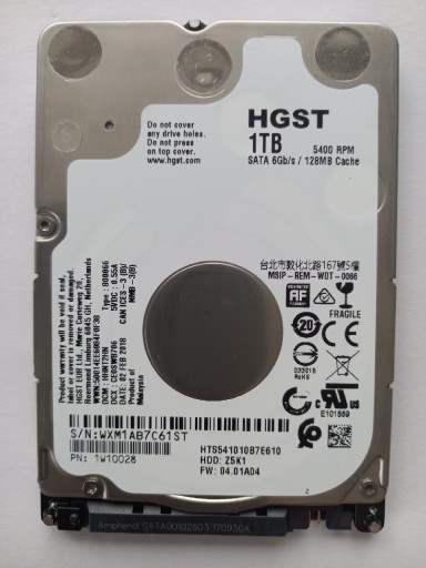 Zdjęcie oferty: HGST 1TB SATA 2.5" HTSTS541010B7E610 /128MB cache do laptopa  mało używany 