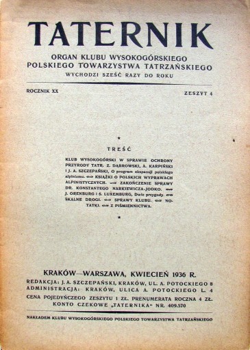 Zdjęcie oferty: Taternik. Rocznik XX. Zeszyt 4. 1936. Organ KW PTT