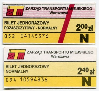 Zdjęcie oferty: ZTM Warszawa - bilety normalne 2,00 zł, 2,40 zł