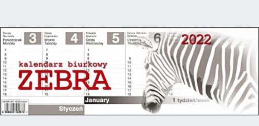 Zdjęcie oferty: Kalendarz biurkowy Zebra  2022 rok