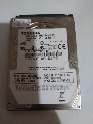 Zdjęcie oferty: TOSHIBA 120GB 5.4K 8MB SATA II 2.5'' MK1246GSX