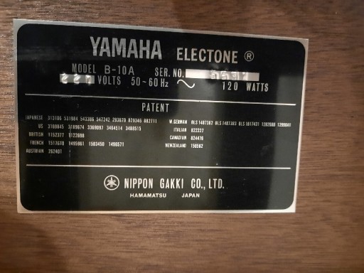 Zdjęcie oferty: Yamaha organy dwurzędowe B-10A 220V stan idealny