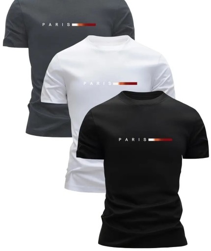 Zdjęcie oferty: Męski Szary T-Shirt z Nadrukiem PARIS. Szybkoschnący, Oddychający.1 sztuka