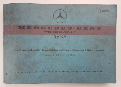 Zdjęcie oferty: Mercedes 107 350SL 350SLC katalog części 1971r.
