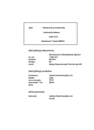 Zdjęcie oferty: Instrukcja obsługi Liebherr  L 566  PL
