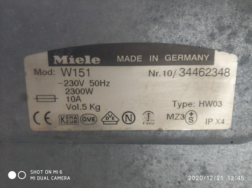 Zdjęcie oferty: Pralka Miele W151, Type:HW03, części.