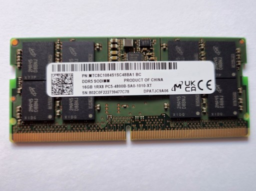 Zdjęcie oferty: Pamięć do laptopa SO-DIMM DDR5 4800 CL40 16G