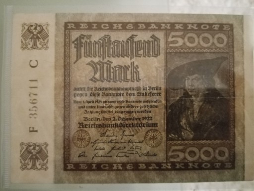 Zdjęcie oferty: Banknot 5000 marek z 1922 roku. 