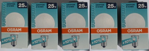 Zdjęcie oferty: 5x Żarówka OSRAM KRYPTON 25W SUPERFLUX E14 Mleczna