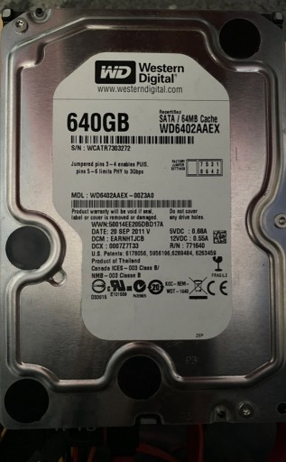 Zdjęcie oferty: Dysk twardy Western Digital HDD WD6402AAEX