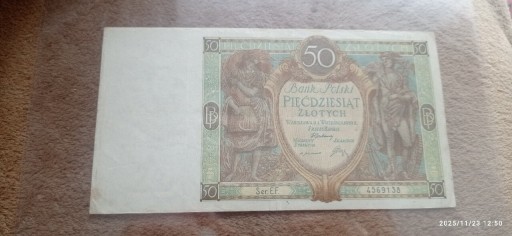 Zdjęcie oferty: Banknot 50 złotych z 1929 roku Ser.EF. stan dostateczny