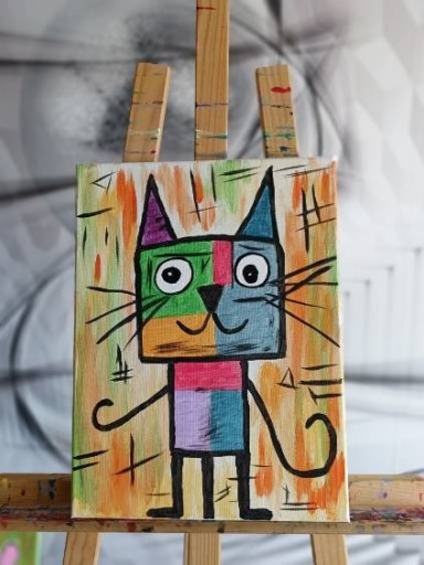 Zdjęcie oferty: Obraz malowany na płótnie Kotek robocik