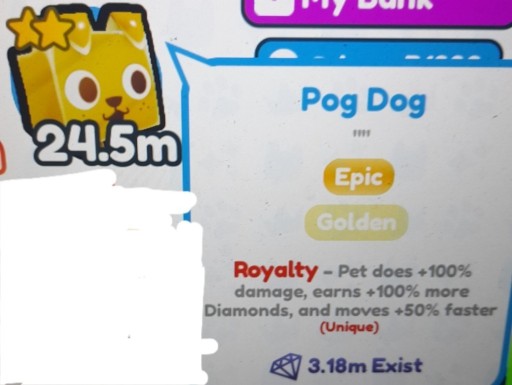 Zdjęcie oferty: ROBLOX Pet simulator X Gold POG DOG limited 