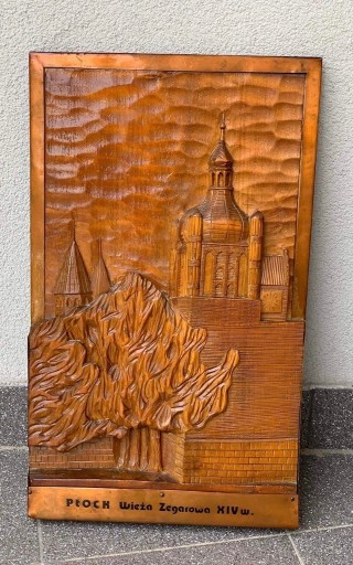 Zdjęcie oferty: płaskorzeźba drewniana Wieża Zegarowa Płock 