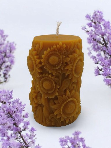 Zdjęcie oferty: Świeca z naturalnego wosku pszczelego Słoneczniki Zielony Świecownik