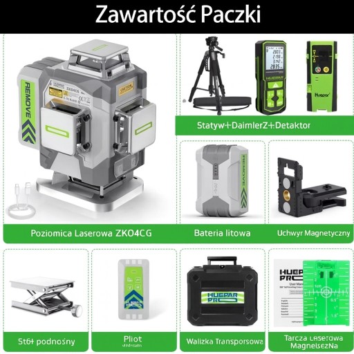Zdjęcie oferty: Huepar ZK04CG poziomica laserowa laser krzyżowy 4D 16 linii mega zestaw