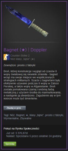 Zdjęcie oferty: NÓŻ BAYONET DOPPLER P4 FN | KOSA DO GRY CS2/CSGO