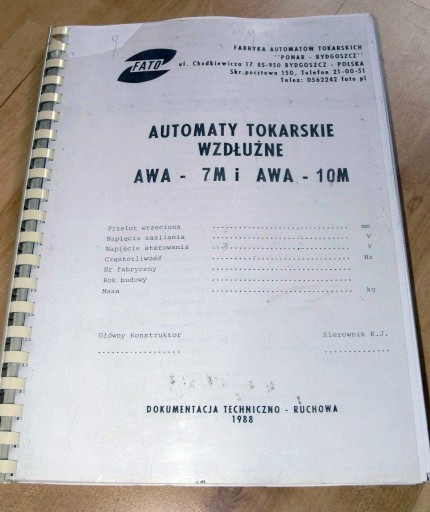 Zdjęcie oferty: DTR AUTOMAT TOKARSKI I AWA-16 AWA-25 AWA16 