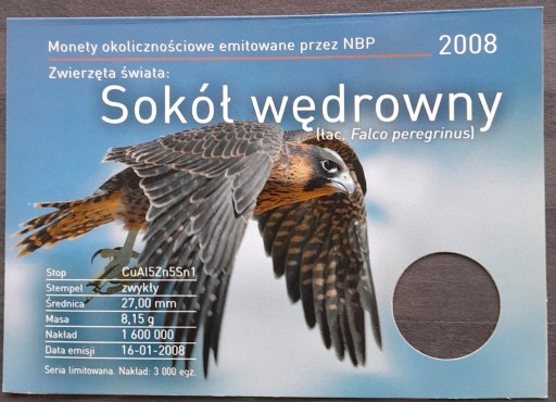 Zdjęcie oferty: Blister do monety 2 zł Sokół wędrowny 2008r.