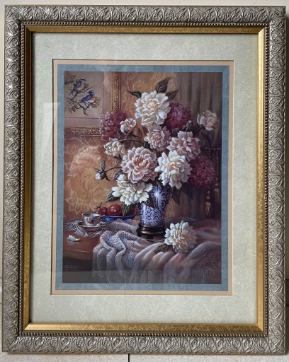 Zdjęcie oferty: Obraz martwa natura, kwiaty, rama ozdobna, szkło