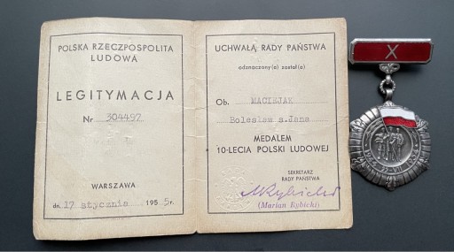 Zdjęcie oferty: Medal 10-lecia Polski Ludowej PRL z legitymacją