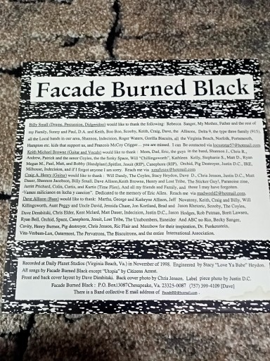 Zdjęcie oferty: Facade Burned Black -wkladka do płyty Lp  