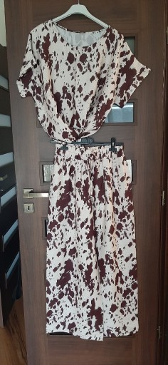 Zdjęcie oferty: Komplet print zwierzęcy krówka brązowy wiskoza włoski