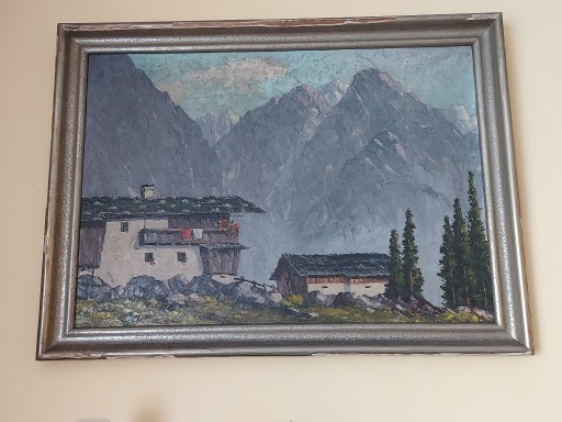 Zdjęcie oferty: Obraz malowany na płótnie "Dom w Alpach"