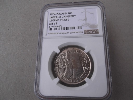 Zdjęcie oferty: 10 zł. 1964 Kazimierz Wielki /wklęsły/  NGC  MS65