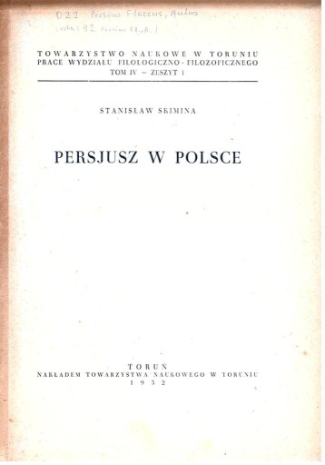 Zdjęcie oferty: Stanisław Skimina : Persjusz w Polsce