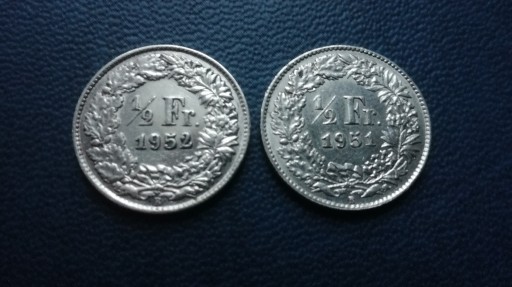 Zdjęcie oferty: Szwajcaria 1/2 franka 1951 i 1952_srebro